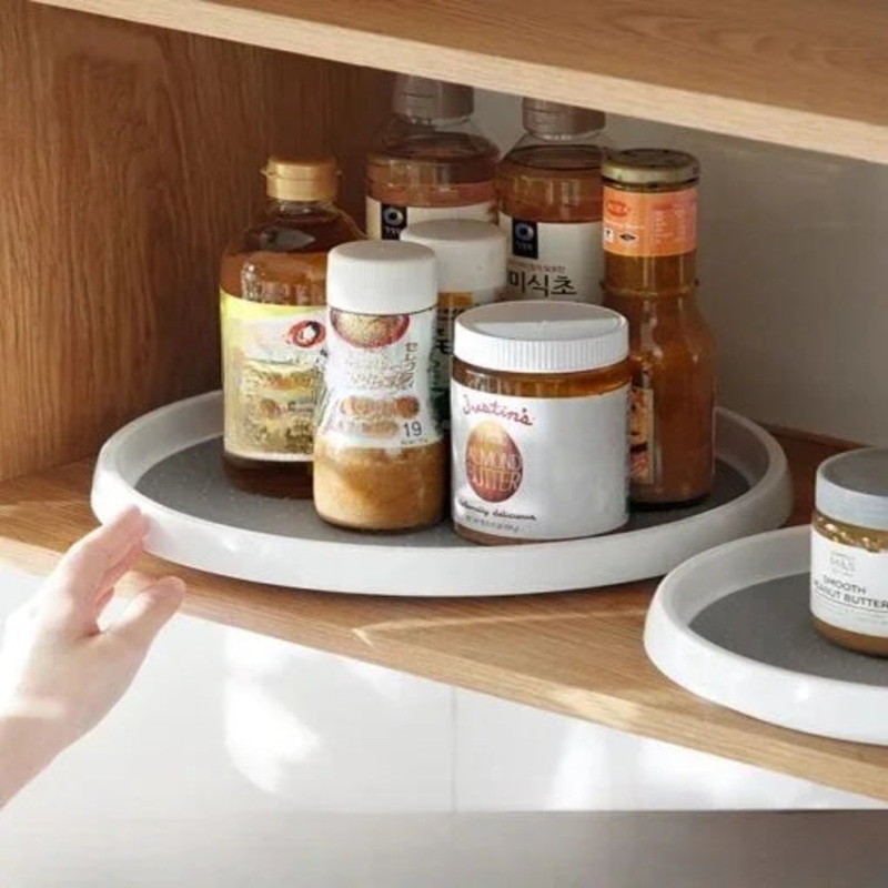 Non-Skid 360 Rotating Storage Plastic Tray, Turntable Multifunction Kitchen Organiser Rack, Organiser for Jars Cans, Dining Table, Office, Refrigerator, Cupboard, Bathroom, Living Room