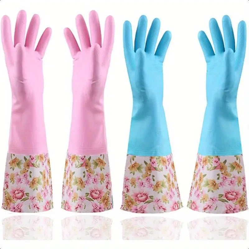 1 Pair Rubber Gloves for Kitchen, Dishwashing & Laundry – Long, Waterproof, Durable, PVC-Free, Warm Fleece Lined Cleaning Gloves, Dishwashing Gloves