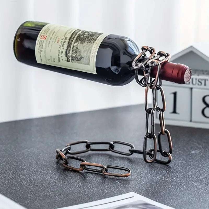 1 pc Elegant Metal Wine Bottle Holder with Iron Chain – Decorative Suspended Display Stand for Home and Kitchen Storage Organizer, Decorative Organizer|Vintage Charm|Rustic Design, Wine Rack
