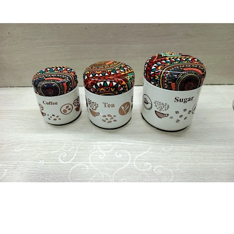 (3 pcs set ) Printed Tea Coffee Sugar Canisters