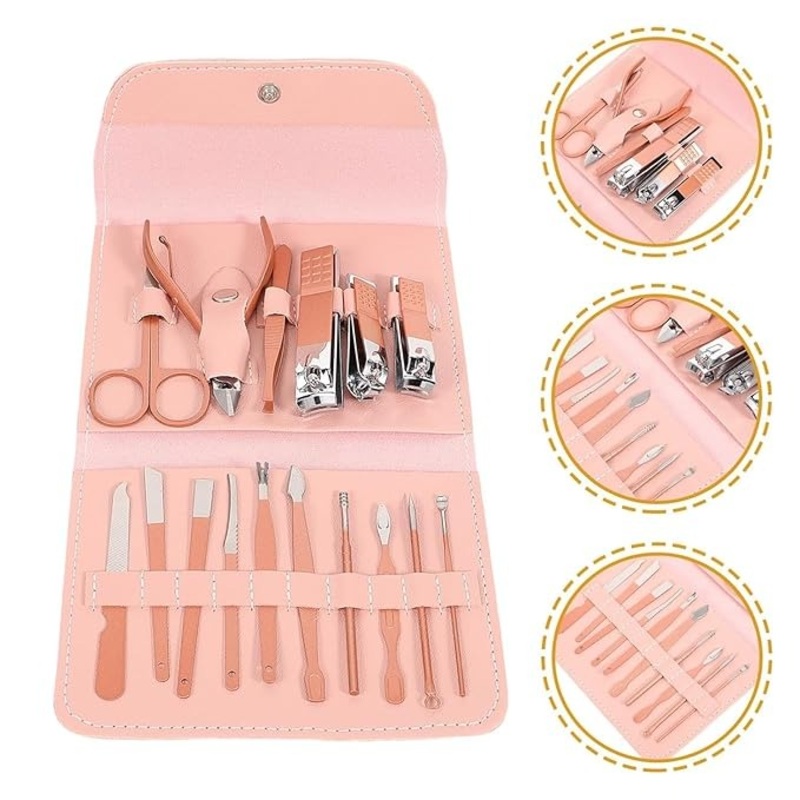 16-in-1 Professional Manicure Pedicure Grooming Kit  Nail Clippers, Scissors, Tweezers & Tools in Elegant Travel Case