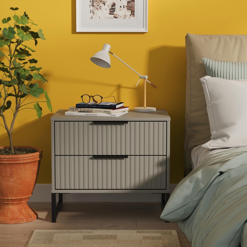 Fluted Side Table Grey 2 Drawers 60cm