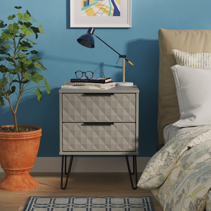 Harlequin Bedside Table Grey 2 Drawers 60cm