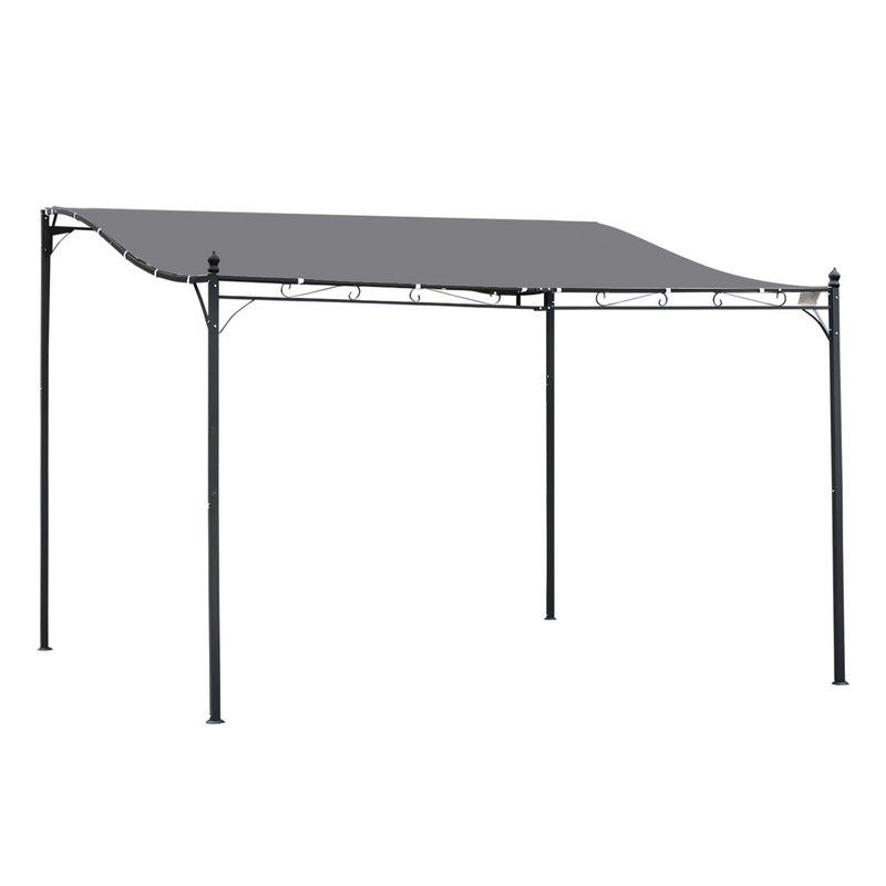 Outsunny 4 X 3M Canopy Metal Wall Gazebo Awning Garden Marquee Shelter Door Porch – Grey