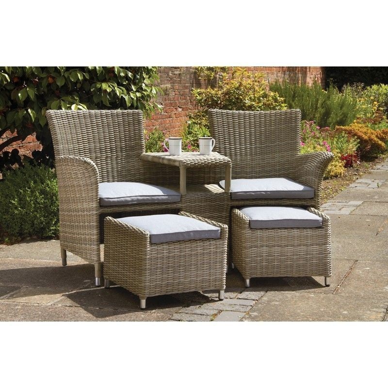 Wentworth Rattan Garden Patio Dining Set by Royalcraft – 2 Seats Grey Cushions