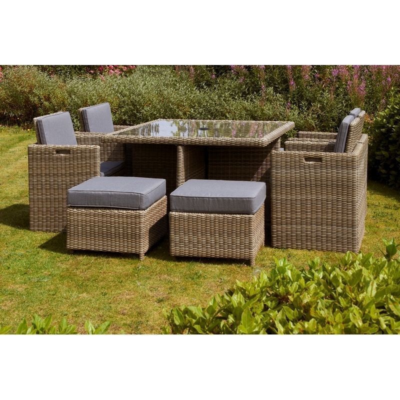 Wentworth Rattan Garden Patio Dining Set by Royalcraft – 8 Seats Grey Cushions