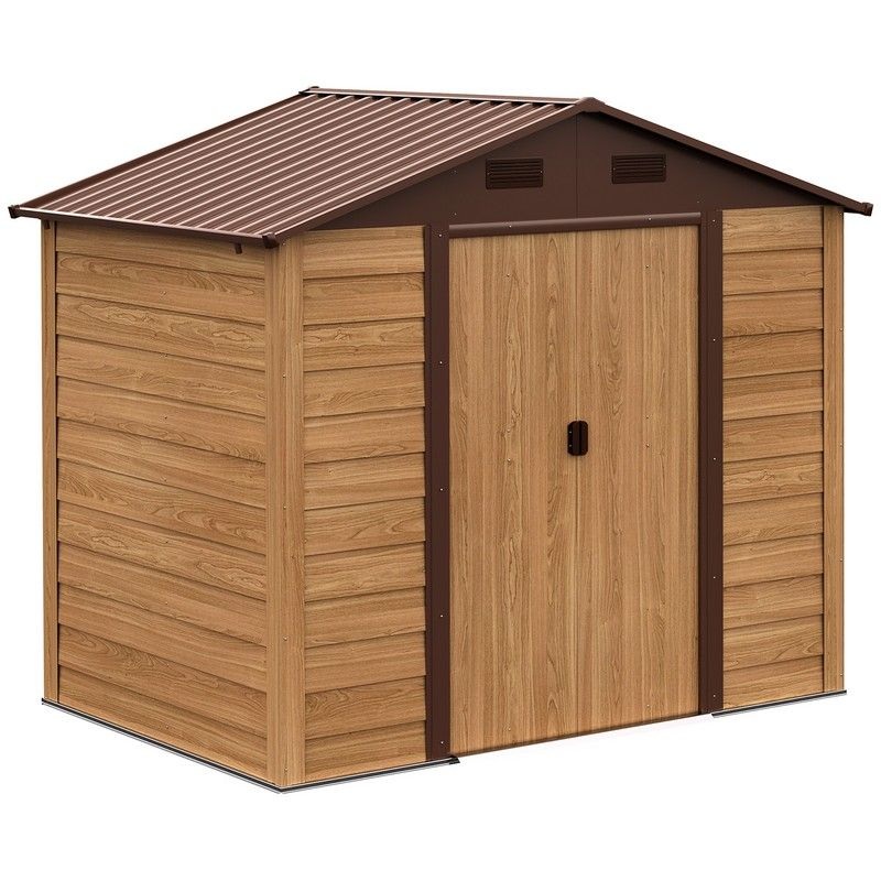 Moderna 7.7 x 64′ Double Door Apex Garden Shed With Ventilation Steel & Polypropylene Light Brown by Steadfast