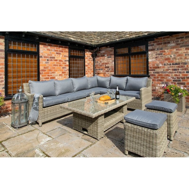 Wentworth Rattan Garden Corner Sofa by Royalcraft – 7 Seats Grey Cushions