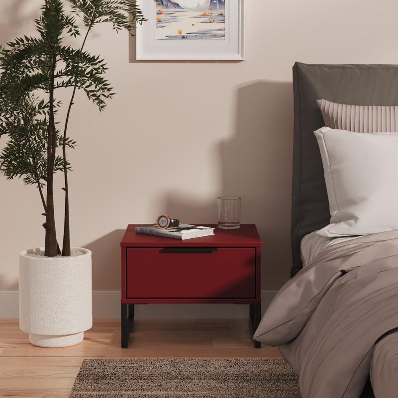 Hong Kong G Bedside Table Red 1 Drawer 45cm