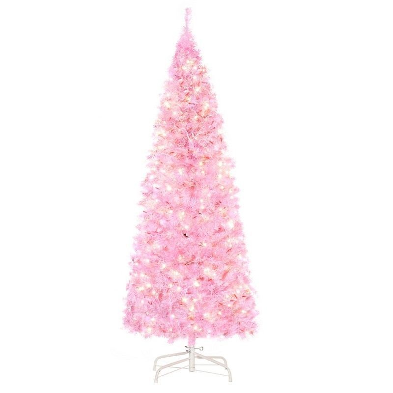 5 Foot Prelit Christmas Tree Artificial – Pink with LED Lights Warm White 408 Tips