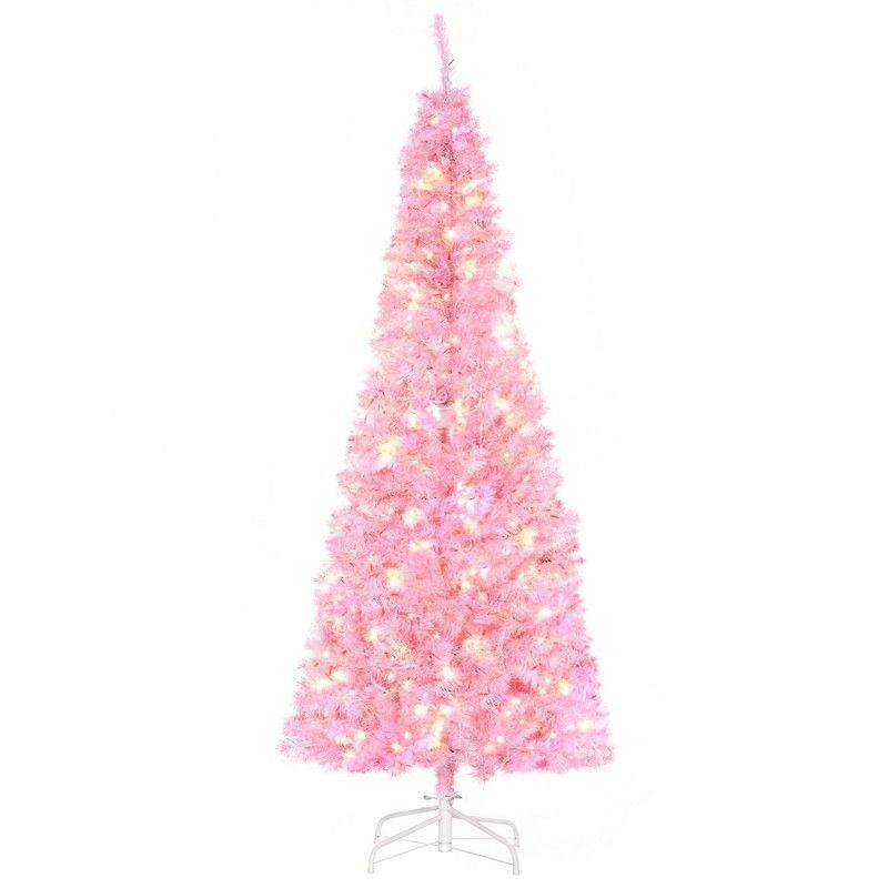 6 Foot Prelit Christmas Tree Artificial – Pink with LED Lights Warm White 618 Tips