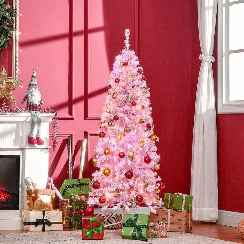 7 Foot Prelit Christmas Tree Artificial – Pink with LED Lights Warm White 818 Tips