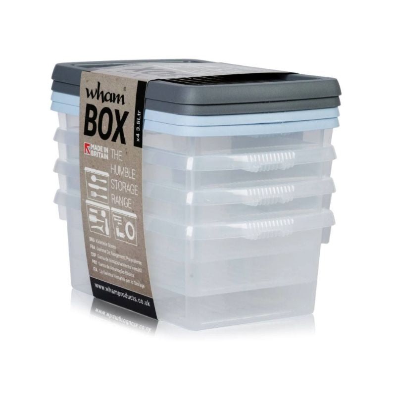 4 x Plastic Storage Boxes 3.5 Litres – Clear by Wham
