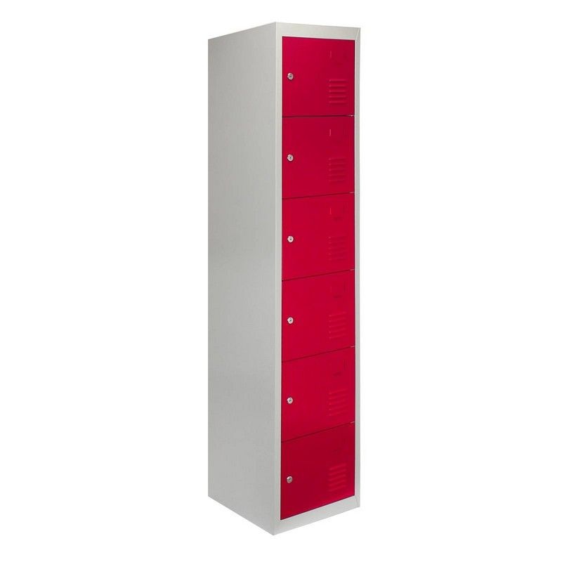 Steel Locker 6 Compartments 180cm – Grey & Red Flatpack by Raven