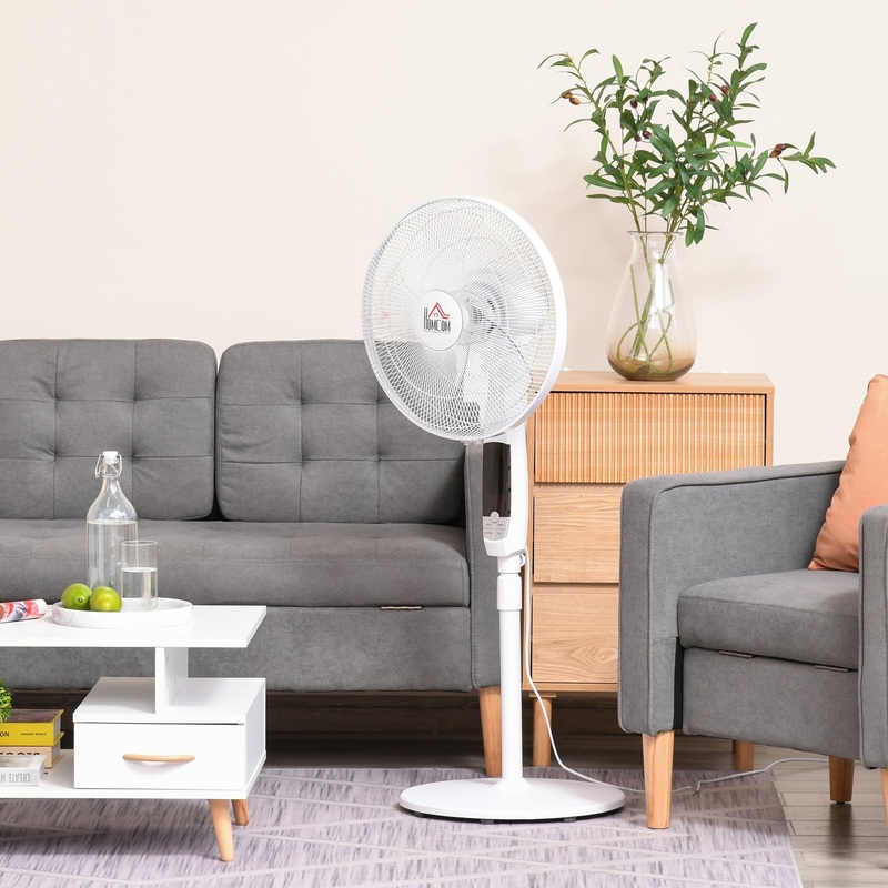 15 Oscillating Three Speed Adjustable Height Pedestal Fan With Remote White