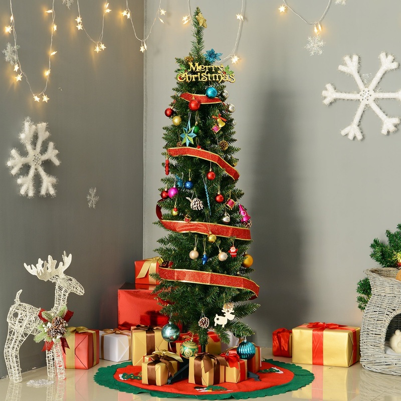 5 Foot Artificial Pine Pencil Slim Tall Christmas Tree with 294 Branch Tips Xmas Holiday Dcor with Stand Green