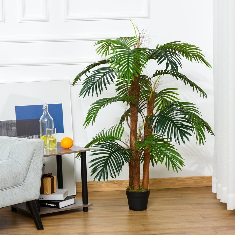 120cm/4FT Artificial Palm Tree Decorative Plant w/ 19 Leaves Nursery Pot Fake Plastic Indoor Outdoor Greenery Home Office Dcor