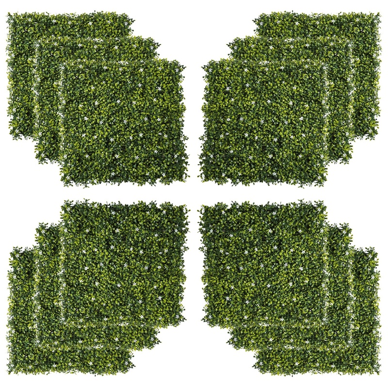 12-Piece 20 x 20 Artificial Boxwood Wall Panel Milan Grass Privacy Fence Screen
