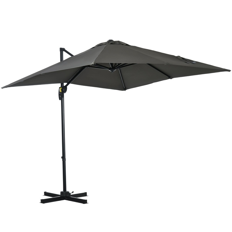2.5 x 2.5m Patio Offset Parasol Umbrella Cantilever Hanging Aluminium Sun Shade Canopy Shelter 360 Rotation with Crank Handle and Cross Base