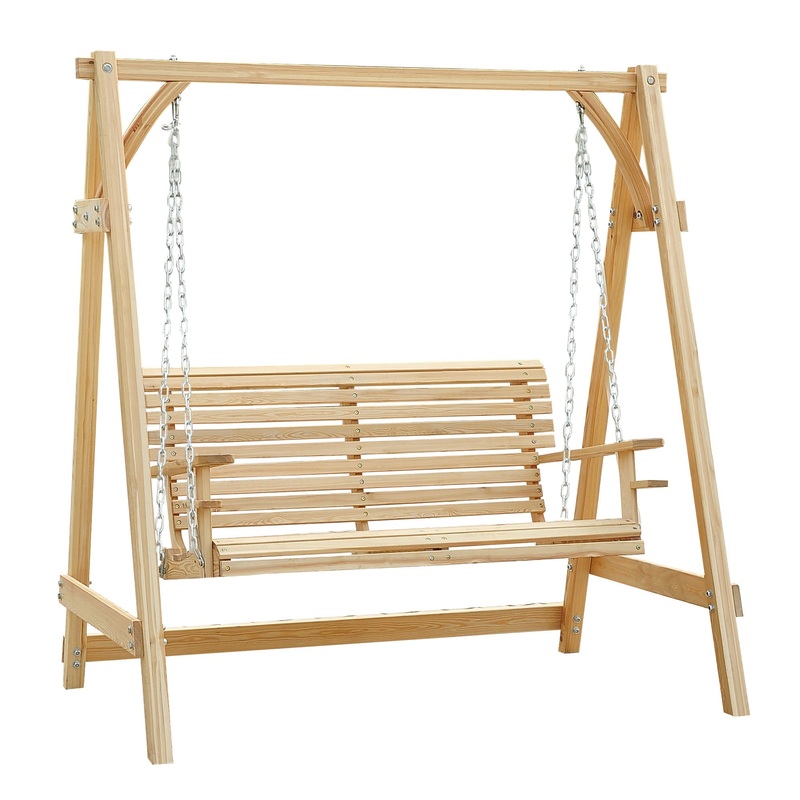 2 Seater Garden Swing Seat Larch Wood Swing Chair Hammock Bench Lounger – Nature