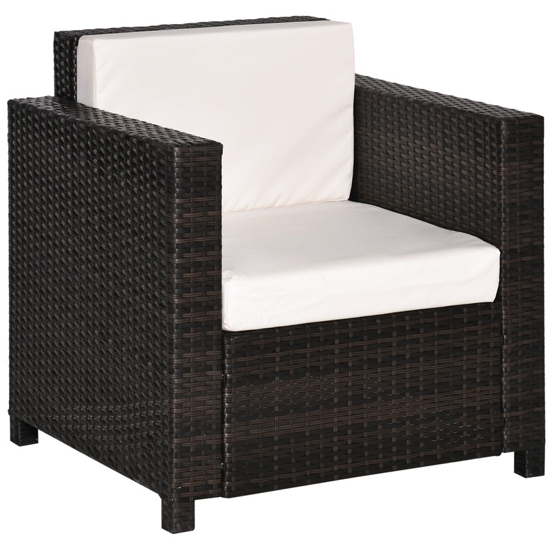 1 Seater Rattan Garden All-Weather Wicker Weave Single Sofa Armchair with Fire Resistant Cushion – Brown
