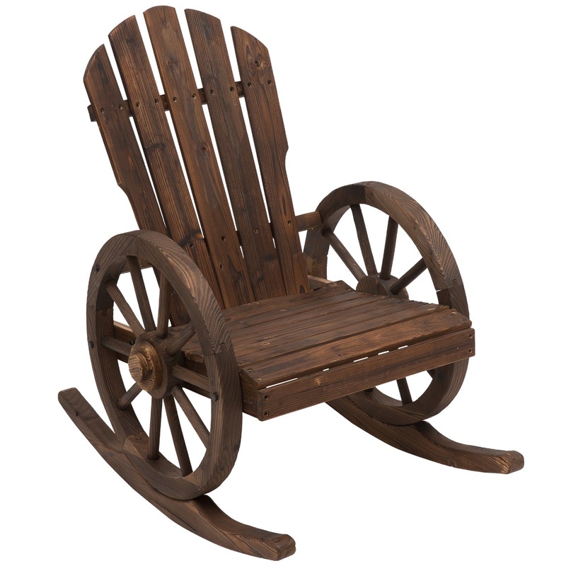 Wooden Adirondack Rocking Chair Reclining Armchair Outdoor Garden Furniture Patio Porch Rocker – Carbonized Wood Colour