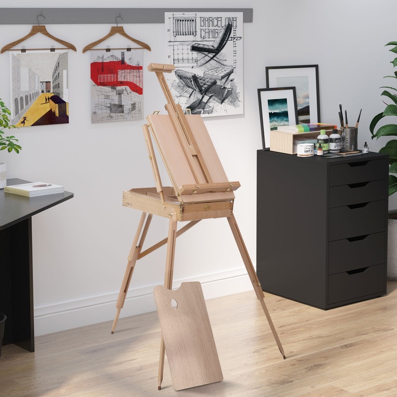 Wooden Art Easel Tripod Sketch Artist Painters Craft Portable Folding Drawing Board Lightweight – Natural Wood
