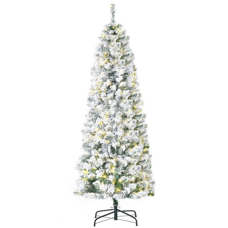 5 Foot Prelit Christmas Tree Artificial – White Frosted Green with LED Lights Warm White 348 Tips