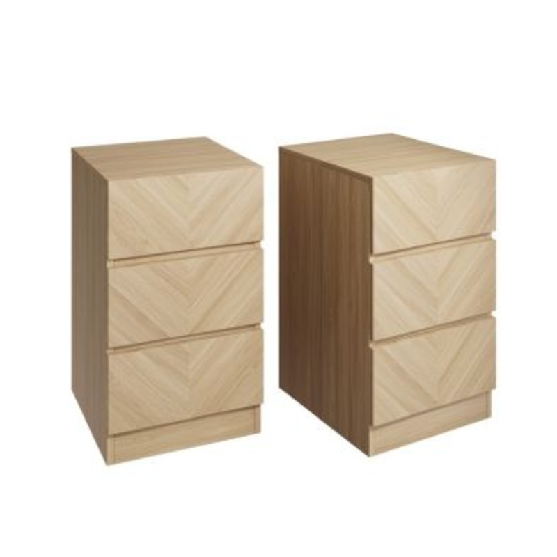 2 Catania Slim Bedside Tables Light Brown 3 Drawers