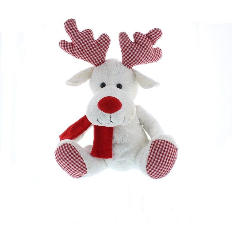 Reindeer Christmas Decoration White & Red – 29cm