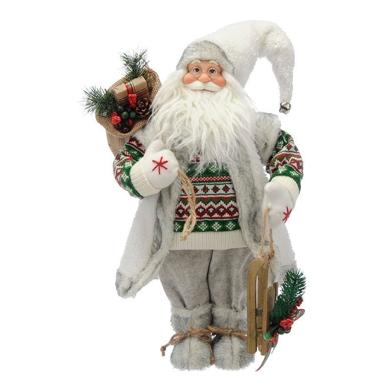 Santa Christmas Decoration Grey & Green with Nordic Pattern – 45cm