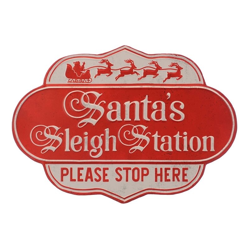 Santa’s Sleigh Station Decorative Sign Red 35.5cm