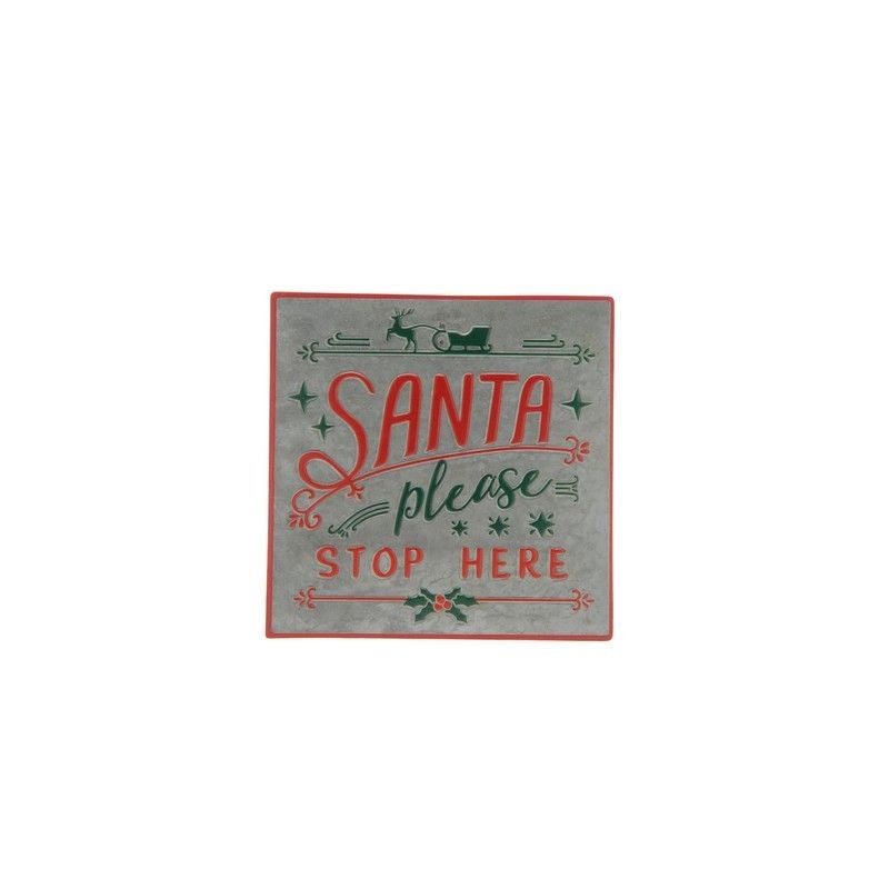 Sign Christmas Decoration Red & Green with Santa Stop Here Pattern – 30cm