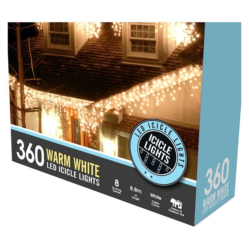 String Icicle Christmas Lights Multifunction Warm White Outdoor 360 LED – 8.8m