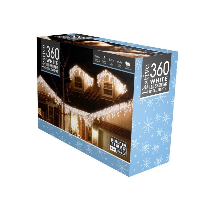 String Icicle Christmas Lights Multifunction White Outdoor 360 LED – 8.8m