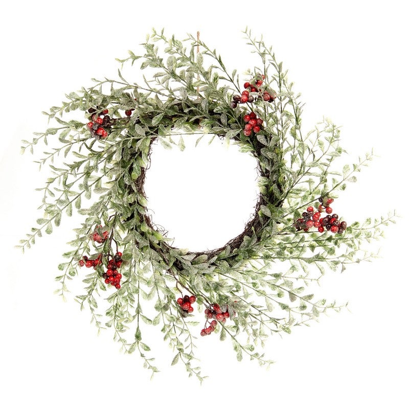 Wreath Christmas Decoration Green with Frosted Pattern – 59cm