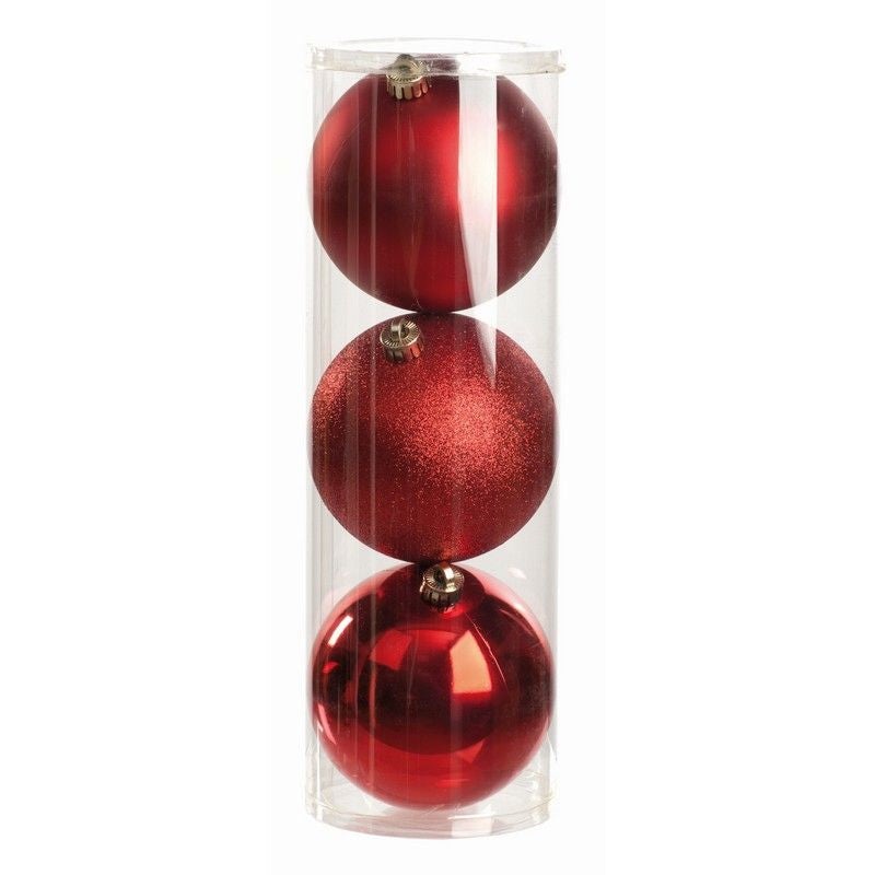 3 x Christmas Tree Baubles Decoration Red – 15cm