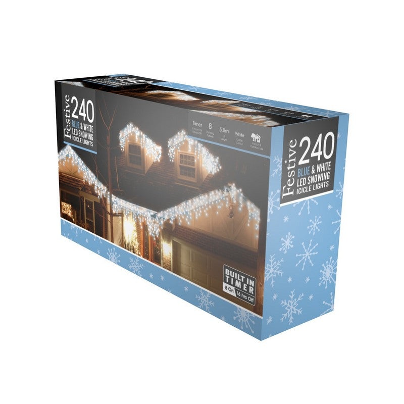 String Icicle Christmas Lights Multifunction Blue & White Outdoor 240 LED – 5.8m