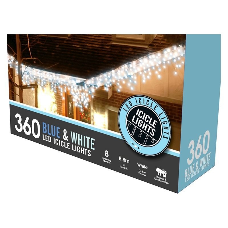 String Icicle Christmas Lights Multifunction Blue & White Outdoor 360 LED – 8.8m