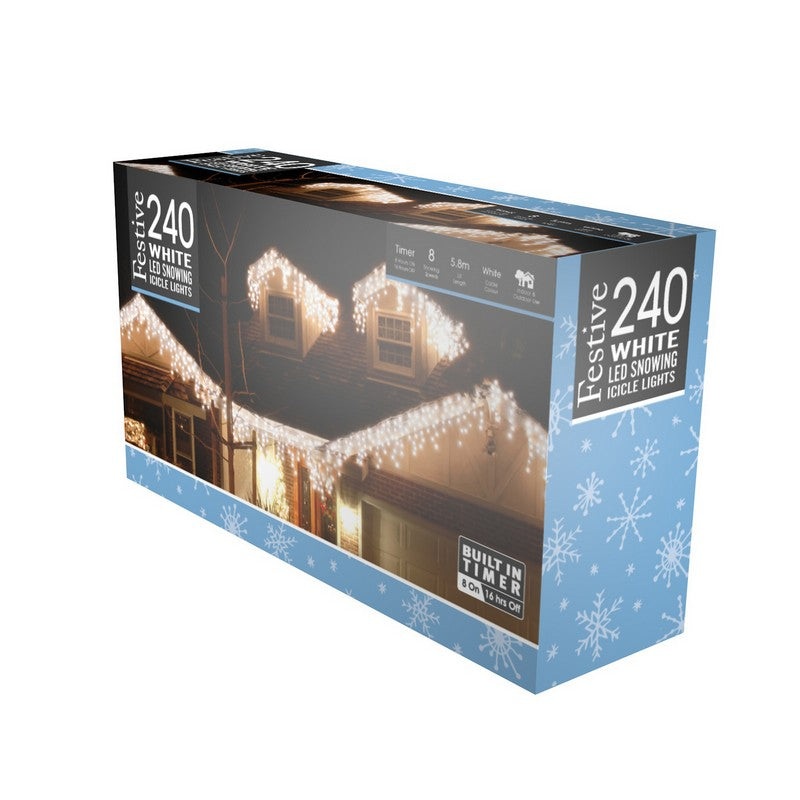String Icicle Christmas Lights Multifunction White Outdoor 240 LED – 5.8m