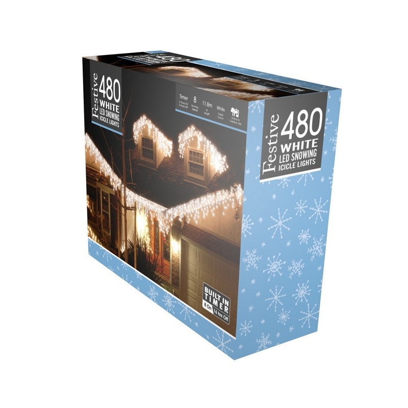 String Icicle Christmas Lights Multifunction White Outdoor 480 LED – 16 Foot