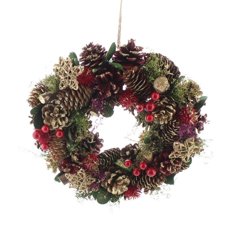 Wreath Christmas Decoration with Pinecones & Berries Pattern – 36cm