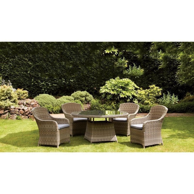 Wentworth Rattan Garden Patio Dining Set by Royalcraft – 4 Seats Grey Cushions
