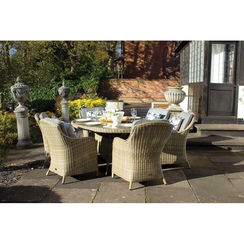 Wentworth Rattan Garden Patio Dining Set by Royalcraft – 6 Seats Grey Cushions