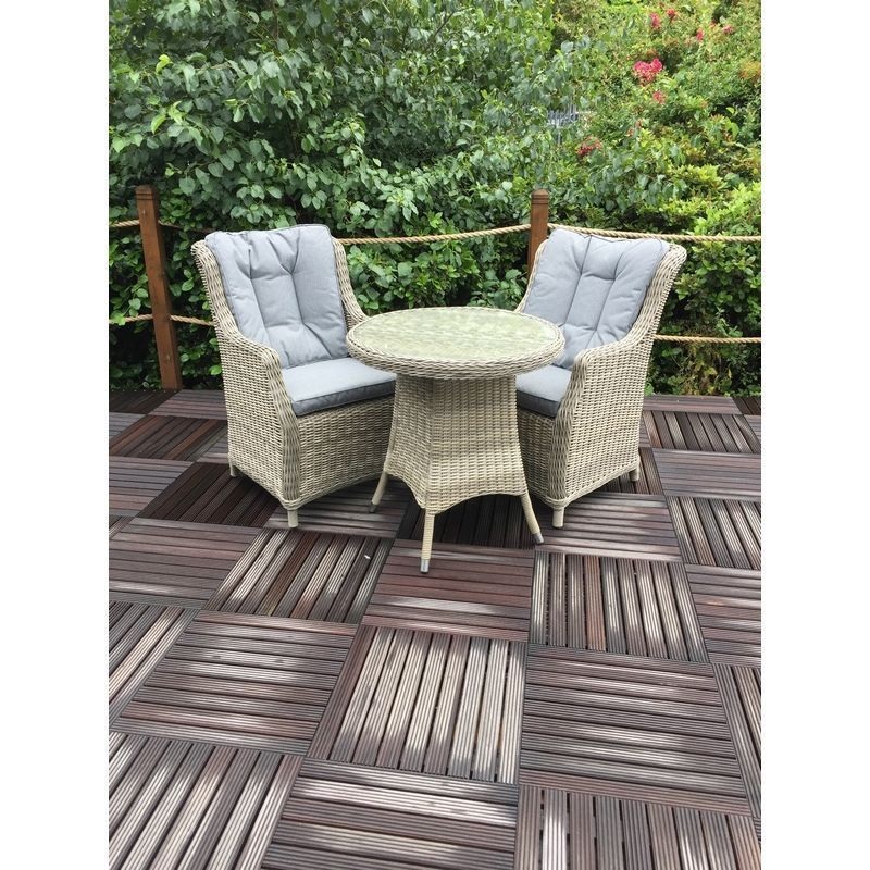 Wentworth Rattan Garden Bistro Set by Royalcraft – 2 Seats Grey Cushions