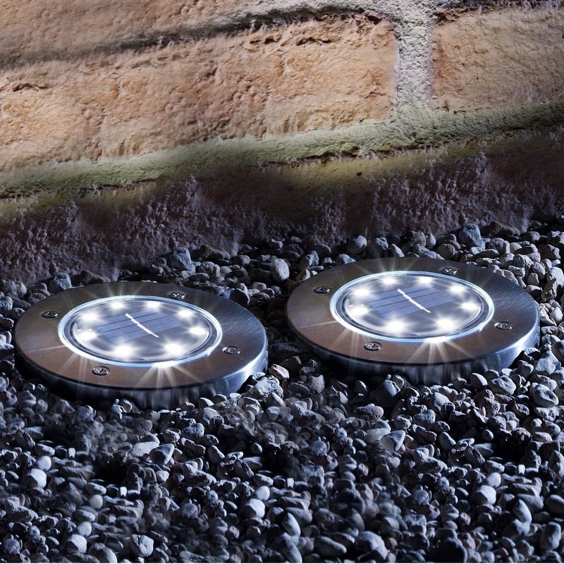 2 Pack Solar Garden Deck Light 8 White LED – 11.5cm by Bright Garden