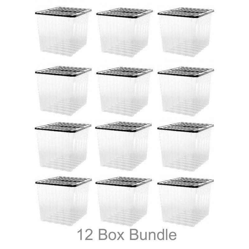 12 x Plastic Storage Boxes 110 Litres Extra Large – Clear & Black Supa Nova by Strata