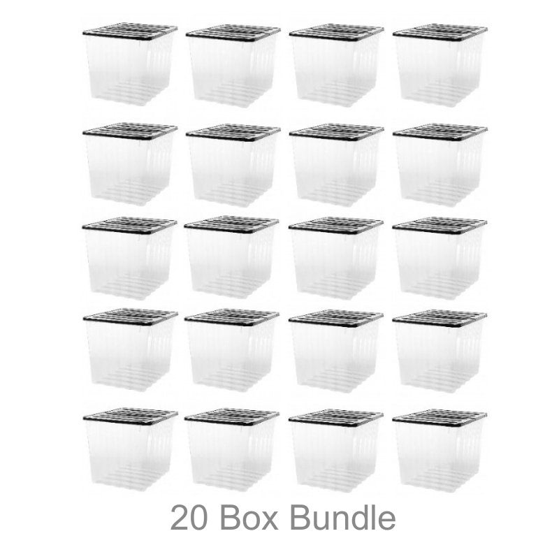 20 x Plastic Storage Boxes 110 Litres Extra Large – Clear & Black Supa Nova by Strata