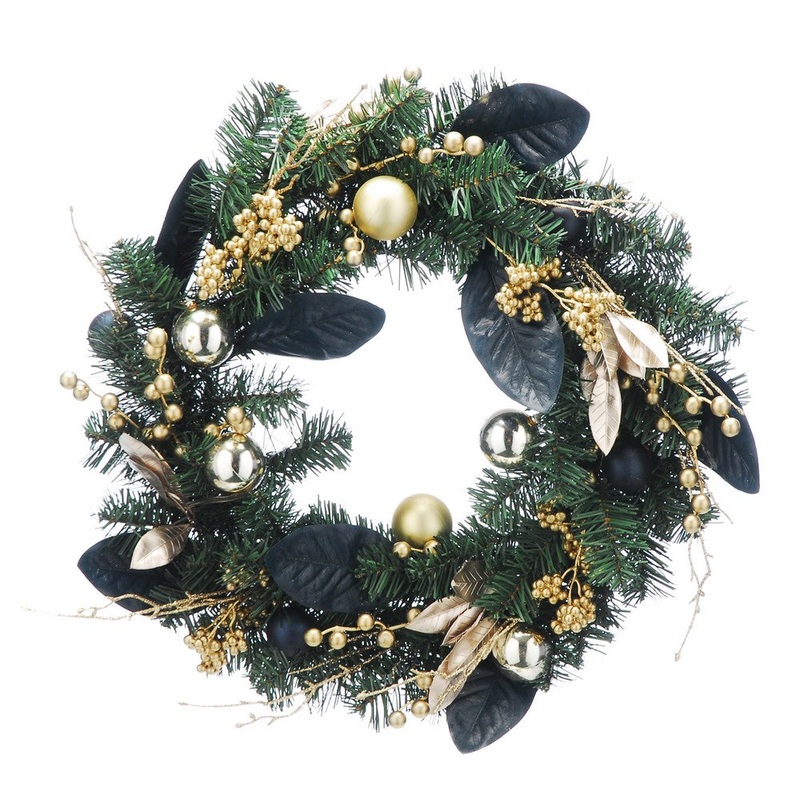 Ball & Berries Wreath Christmas Decoration Blue & Gold – 60cm