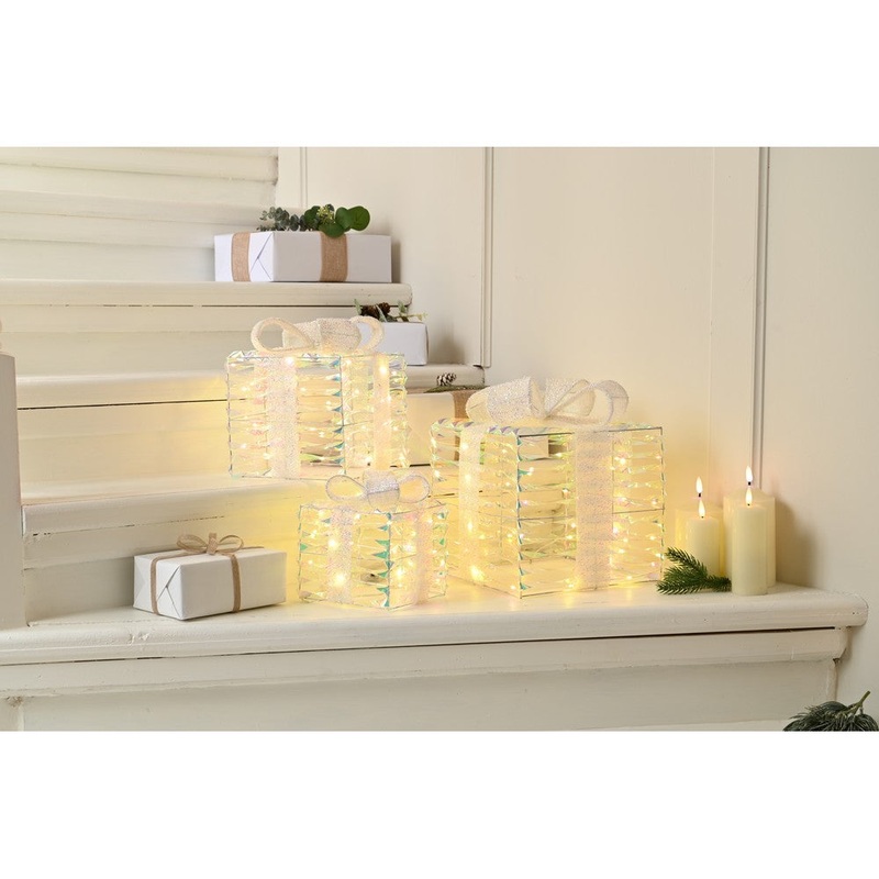 Christmas Christmas Set of 3 LED Star Shimmer Parcels – With Timer